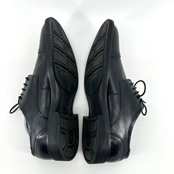 Ecco Biarritz Shoe Men 9 Black Leather Oxford Cap Toe Lace‎ Up Comfort Office - Picture 6 of 9